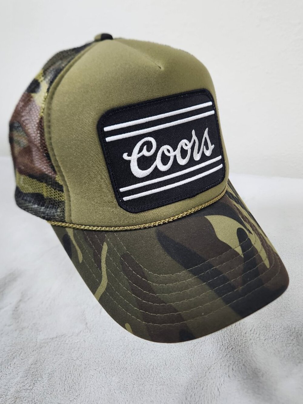 Coors Beer Camo Cap Hat Adjustable Snap Back Unisex Green Black Trucker